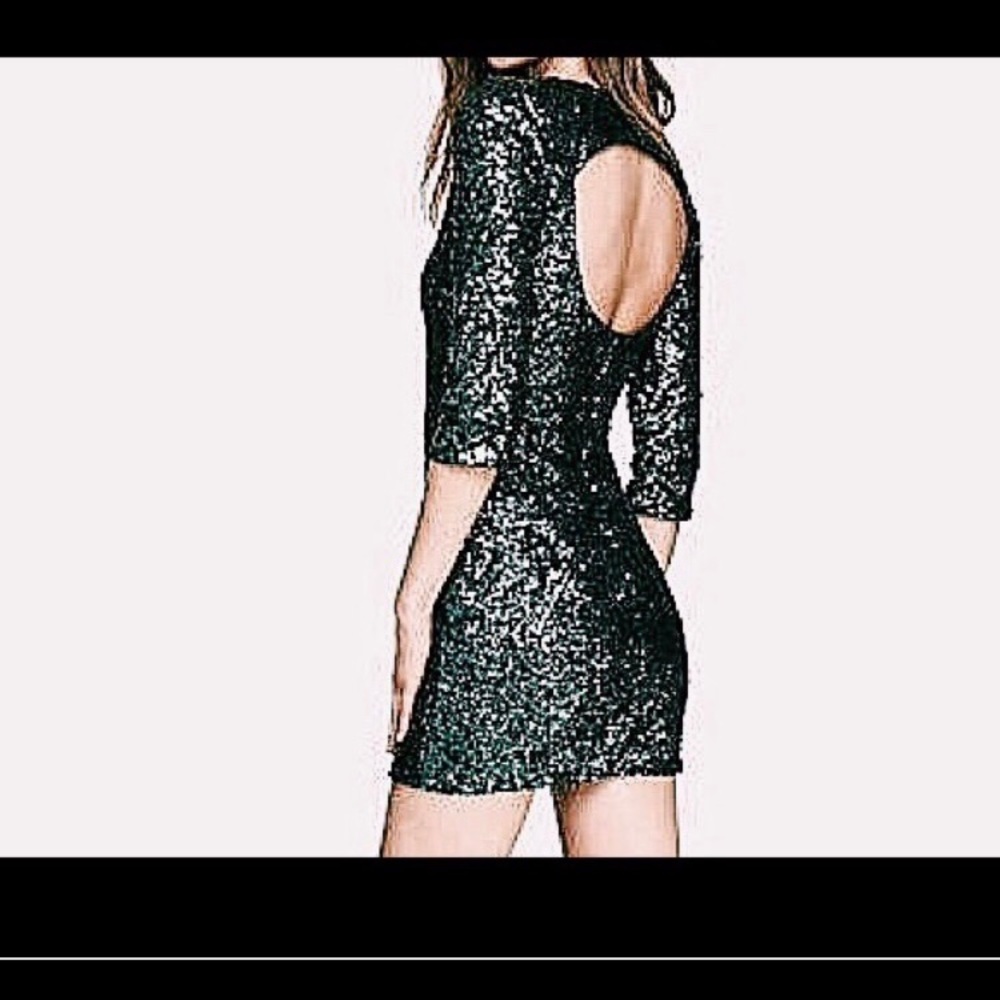 Express Emerald Green Sequin Dress Cut-out Back
